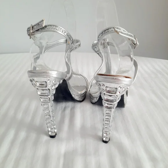 Sparkly Silver high heeled sandal shoes Size 9 - Picture 6 of 15